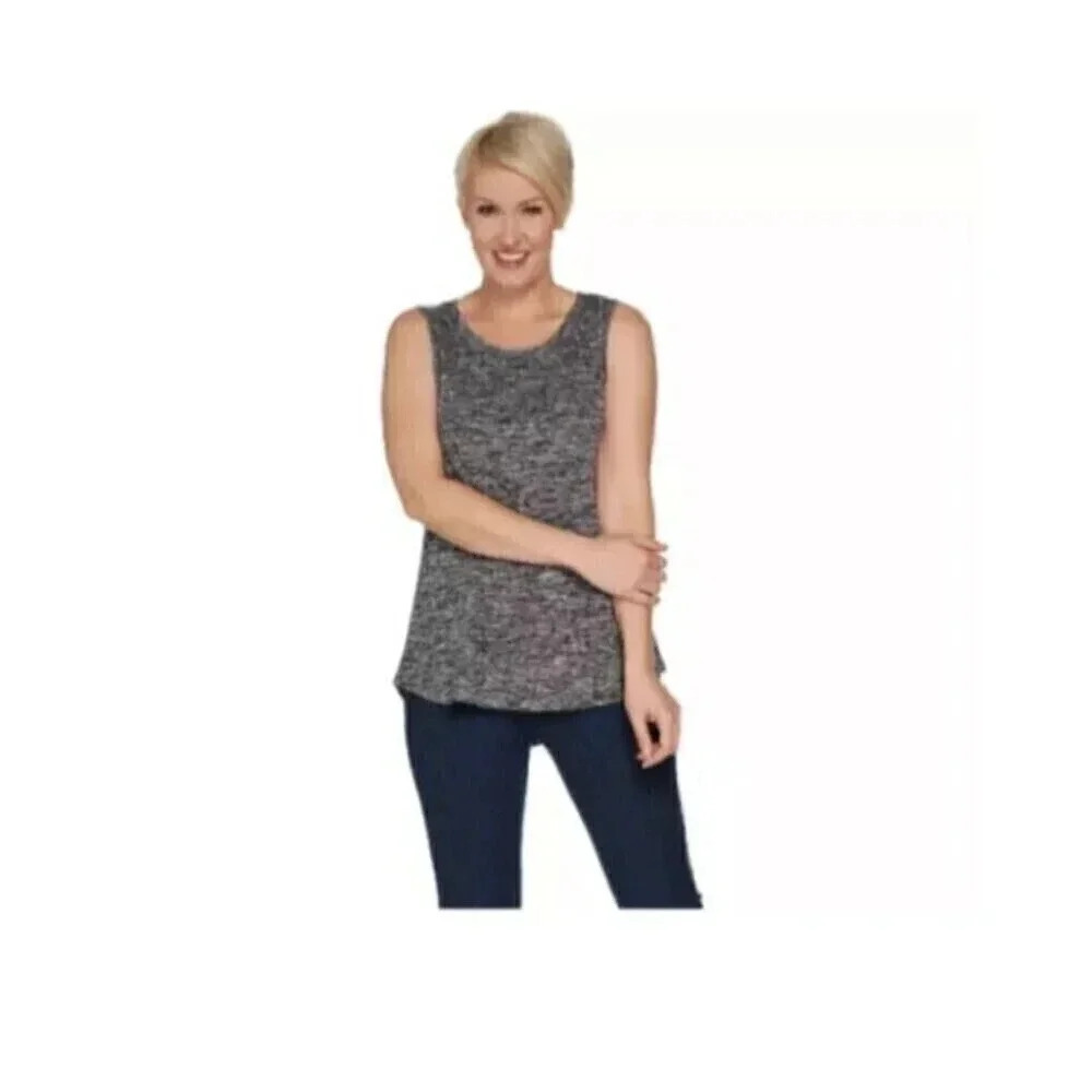 H by Halston Knit Sleeveless Top with Knit Side Panels Black Gray Size 3X